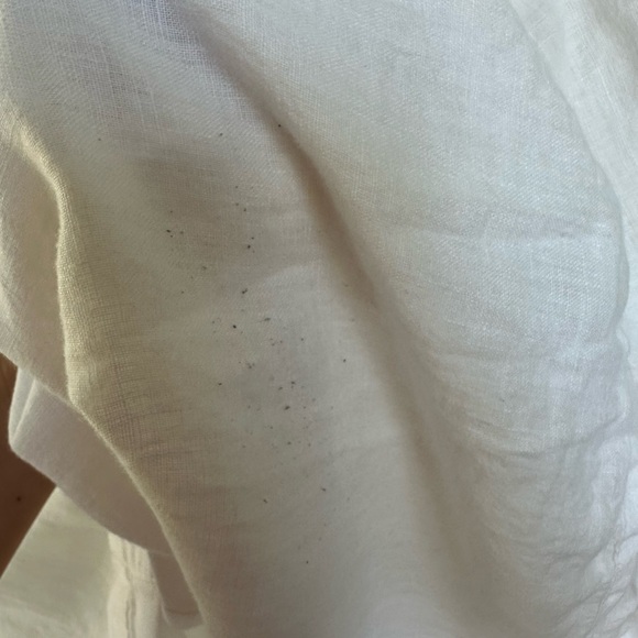 FLAX White V Neck Long Sleeve Braided Neck Button Up Shirt in White - Picture 7 of 8